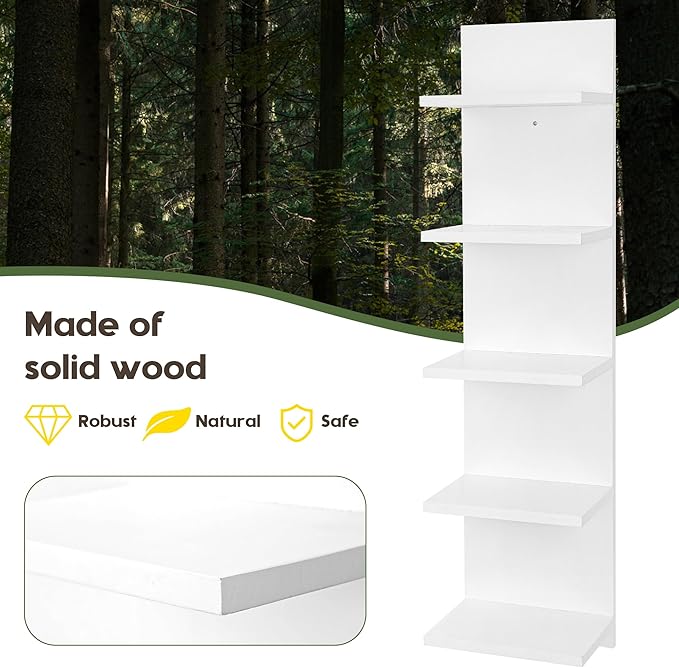 Wooden 5 Tier Wall Shelf,Vertical Column Floating Storage Home Decor Organizer,Floating Shelf Wall Decor Shelves for Bedroom, Living Room,Vanity(White)