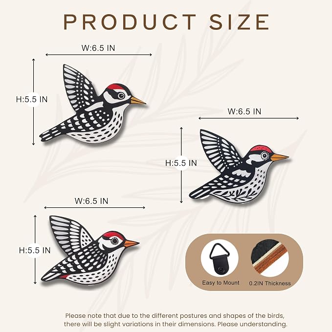 ARTINRENAISS Wooden Flying Birds Wall Decor, Scandinavian Rustic Wall Art Set Housewarming Gifts, 6 Pack Boho Birds Hanging Sign for Living Room, Bedroom, Kitchen