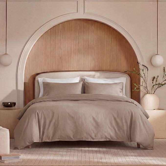 100% Washed Cotton Duvet Cover Twin Size – Taupe, Linen-Like Texture, Super Soft & Breathable Bedding Set, 3-Piece Durable Percale Comforter Cover