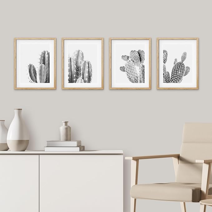 SIGNWIN Framed Black & White Saguaro Southwest Desert Tropical Cactus Wall Art, Set of 4 Floral Botanical Wall Decor Prints, Nature Wilderness Wall Décor for Living Room, Bedroom - 12"x16" Natural