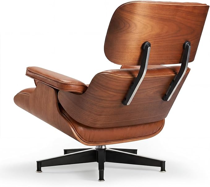 Top Grain Leather, Mid Century Chaise Lounge Chair and Ottoman, Reading Chair, Accent Chair, Modern Classic Chair, Heavy Duty Base Support for Living Room Lounge Office, Walnut-Brown, Heightening