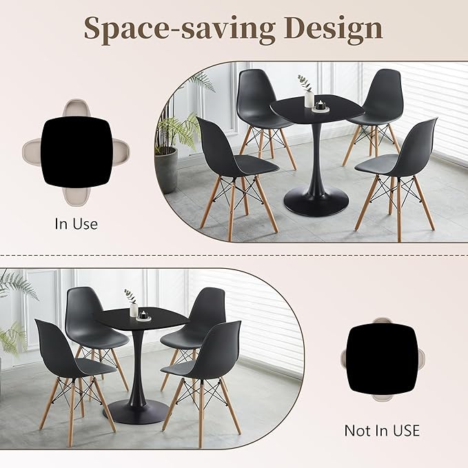 Black Square Dining Table,31.5" Tulip Table with Metal Pedestal,15-Minute Quick Assembly,Mid Century Modern Leisure Table for Kitchen Small Places Cafe (Black)
