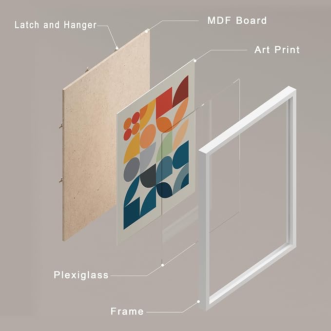 SIGNWIN Framed Mid-Century Modern Colorful Geometric Polygons Wall Art, Set of 4 Abstract Geometric Wall Decor Prints, Nature Wilderness Wall Décor for Living Room, Bedroom - 12"x16" White