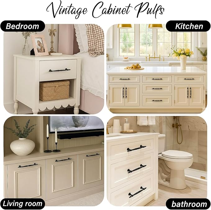 Shimeyao 10 Pack Antique Matte Black Cabinet Pulls 6.3"(160 mm) Hole Center Vintage Cabinet Pulls Handles Drawer Handles Closet for Kitchen Bathroom Drawer Dresser Pull Hardware Hole Center