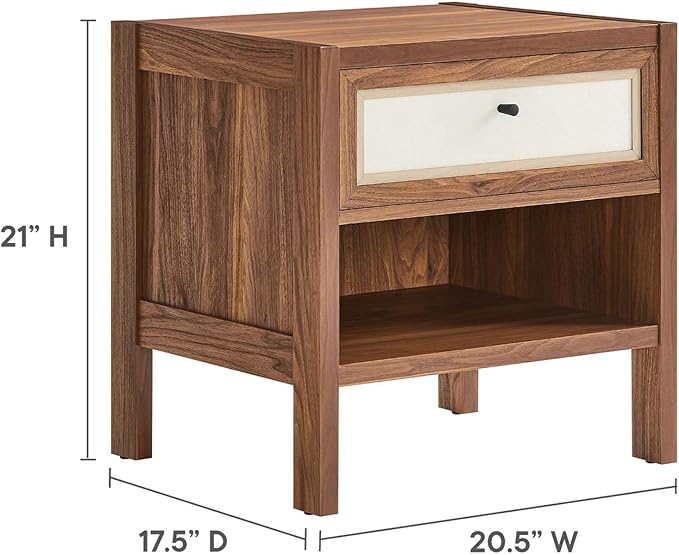 Modway Capri Mid-Century Modern Wood Grain Nightstand Bedside Table in Walnut, Side Table with Drawer, Nightstand with Storage