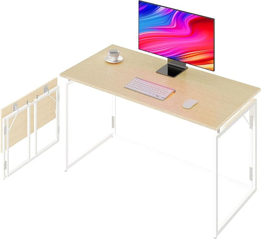 alawooder Folding Desk - 39.4” Wood Top Foldable Desk for Small Spaces | No Assembly Required Compact Desk for Home Office, Writing, and Study