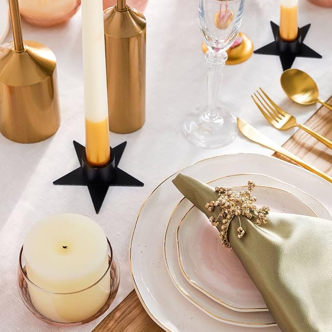 4PCS Pentagram Black Taper Candle Holders, Matte Iron Candlestick Holders Centerpieces for Home Decoration, Wedding Anniversary, Party, Housewarming Gifts.