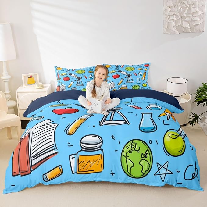 Erosebridal Science Duvet Cover Set School Physics Formula Queen Bedding Sets for Children Boys | Chemistry Science Educational Comforter Cover Back to School Supplies Bed Sets, Room Decor Aesthetic