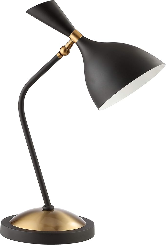JONATHAN Y JYL9065A Albert 21.5" Iron Retro Mid-Century LED Table Lamp Contemporary Glam Bedside Desk Nightstand Lamp for Bedroom Living Room Office College Bookcase, Black/Brass Gold