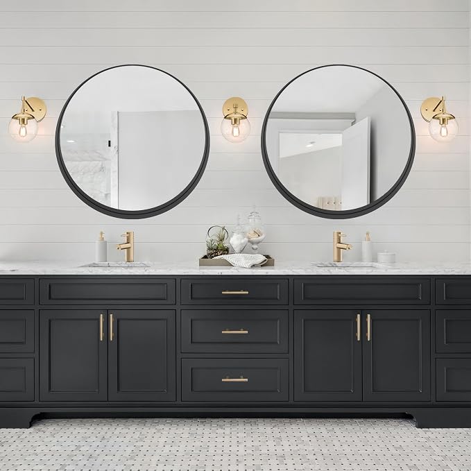 Design House 36-Inch Violette Wall Mirror – Round Mirror with Black Iron Metal Frame – Midcentury Modern Design for Entryway, Vanity, Living Room, Bathroom, 589887