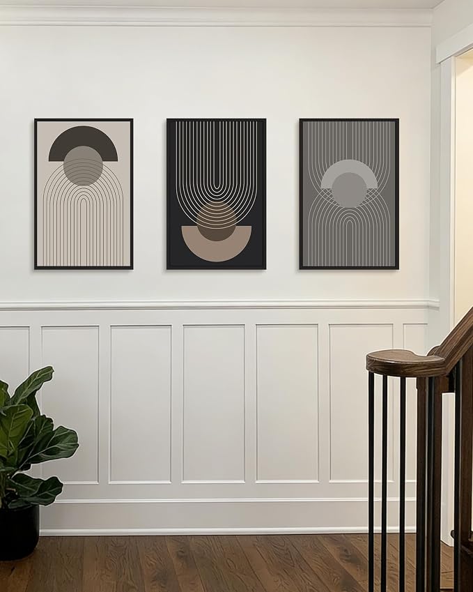 Boho Vintage Line Wall Art Framed Mid Century Bohemain Wall Decor Abstract Modern Artwork Home Office Living Room Prints Ready to Hang 16x24in Black Framed