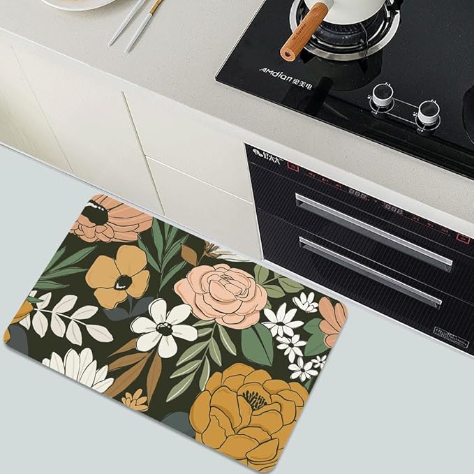 Bath Mat Rug,Vintage Large Floral Non Slip Quick Dry Super Absorbent Thin Bathroom Rugs Fit Under Door-Easy to Clean Bathroom Floor Mats-Shower Rug for Shower Sink Bathtub(17" x 27.5"in)