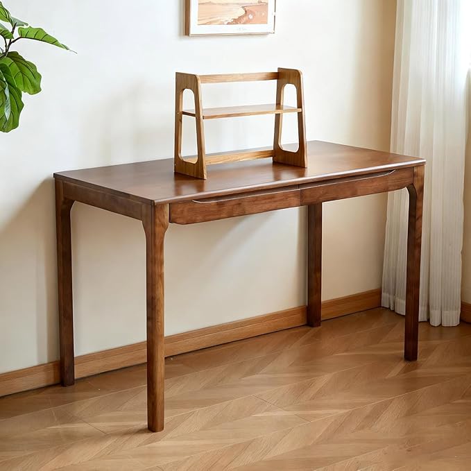 40"x24" Solid Wood Desk with Drawers,Wood Writing Desk for Small Spaces, Home Office Desks for Work, Gaming Study PC Desk for Bedroom, Student Computer Desks(Walnut, 40 inch)