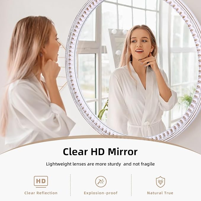 30 Inch Round Wood Mirror for Wall Decor | Decorative Circle Mirrors for Bathroom, Entryway, Bedroom, Living Room