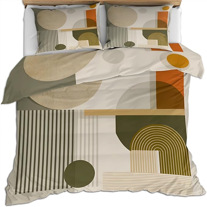 Middle Ages Duvet Cover Twin Size, Retro Colorful Geometry Bedding Set 2 Piece Kids and Adults Minimalism Patterned Comforter Cover with Zipper Ties & 1 Pillowcases