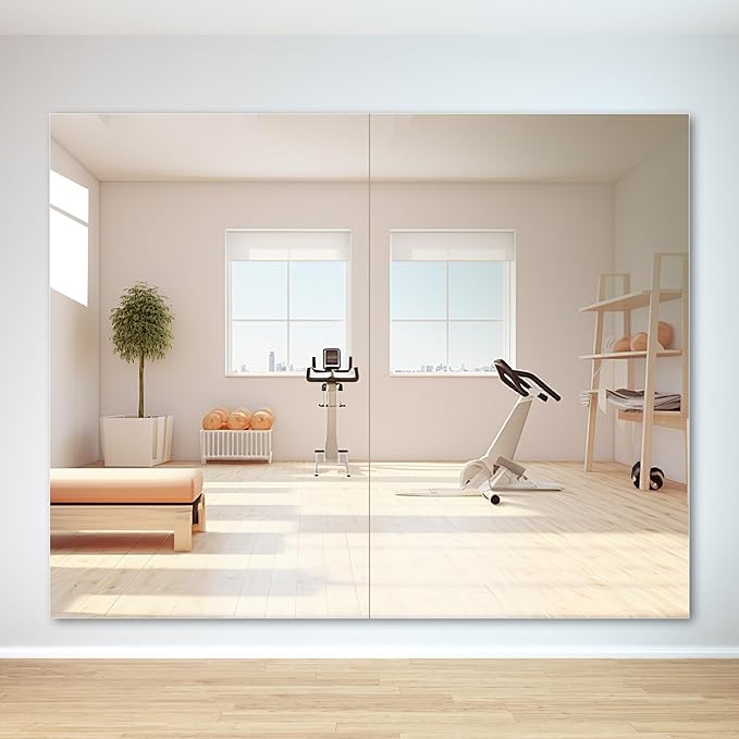 Hasipu Home Gym Workout Mirror 48" L x 30" W-2pcs Large Full Length Mounted Full Body Frameless Mirror for Workout, Yoga, Garage, Bedroom, Dance