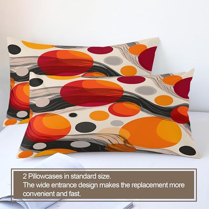 Abstract Burnt Orange Duvet Cover Oversized King, Retro Medieval Bedding Set 3 Piece Bedroom Decor Vibrant Modern Comforter Cover and 2 Pillow Sham with Zipper Closure