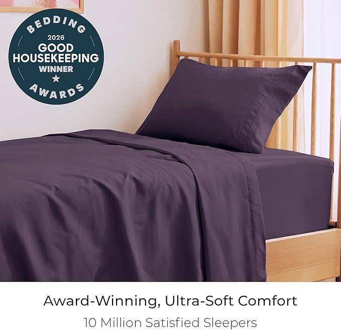 Mellanni Twin XL Sheets Set - 3 PC Iconic Collection Bedding - Hotel Luxury, Extra Soft, Cooling Bed Sheets - Wrinkle, Fade, Stain Resistant (Twin Extra Long, Purple)