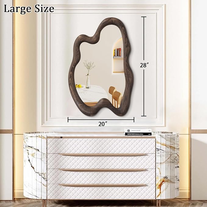 AAZZKANG Large Rustic Wall Mirror with Wooden Frame Vintage Irregular Wall Mirror 28"x20"Asymmetrical Hanging Mirror for Bathroom Bedroom Living Room Entryway