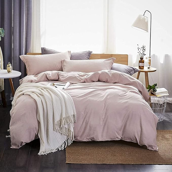 Dreaming Wapiti Duvet Cover Full,Washed Microfiber Pink Full Size Duvet Cover Set,Solid Color - Soft and Breathable with Zipper Closure & Corner Ties (Pink Mocha,Full)