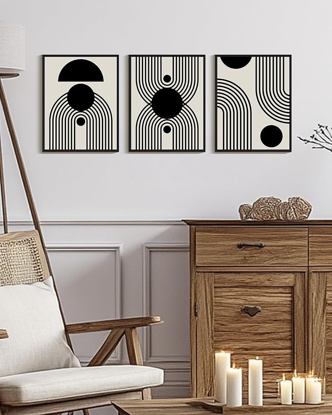 Drsoum Black Abstract Boho Wall Art Framed Modern Bohemian Wall Decor Geometry Lines Prints Ready to Hang 11x14in Black Framed