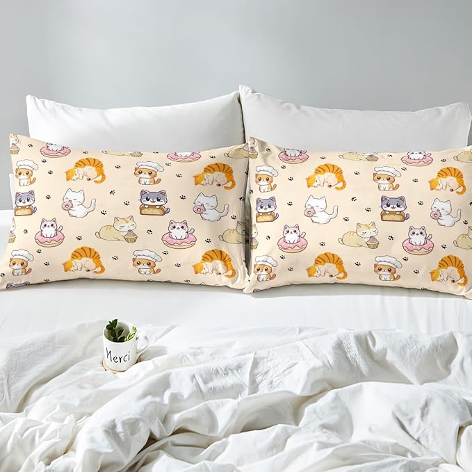 Erosebridal Cute Cats Comforter Cover Full Cartoon Kitten Bedding Set Lovely Animals Pets Duvet Cover for Kids Girls Boys Adults Paw Print Bed Set
