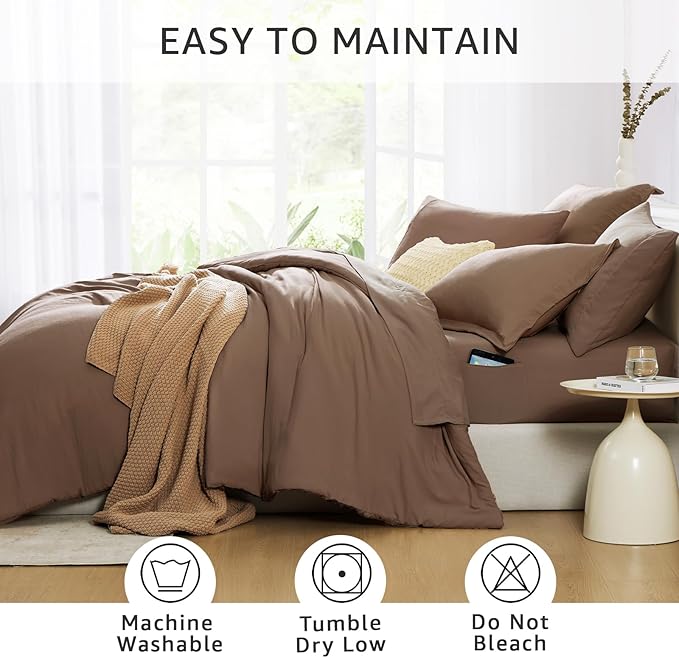 WRENSONGE Full Size Comforter Sets- 7 Pieces Soft Brown Bed in a Bag with Fitted Sheet, Flat Sheet, 2 Pillow Shams, 2 Pillowcases, Warm Bedding Sets for All Season