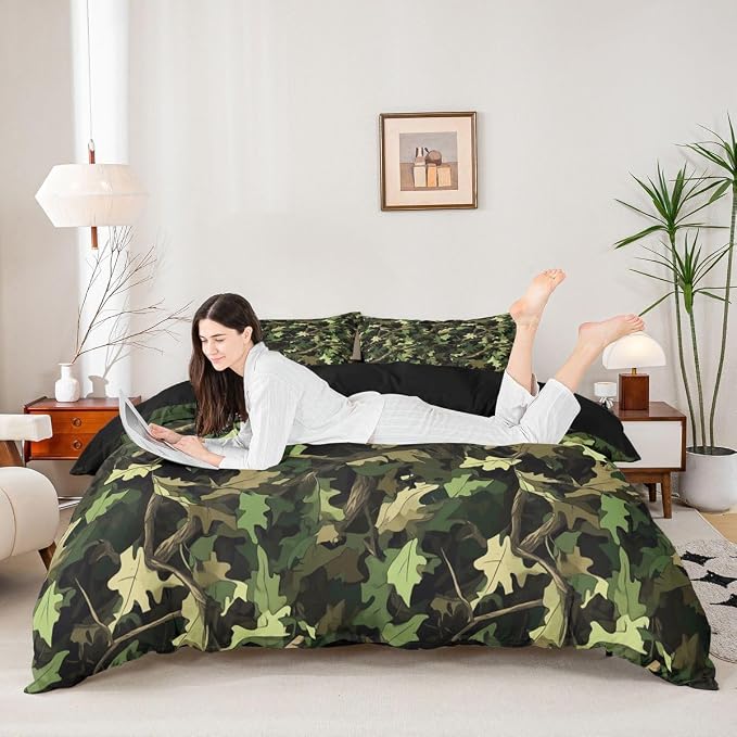Tree Branches Duvet Cover Set Natural Green Wild Branch Twin Bedding Sets for Girls for Teenage Boys | Camo Tree Tropical Jungle Comforter Cover Hunting Farmhouse Bed Set, Room Decor Aesthetic