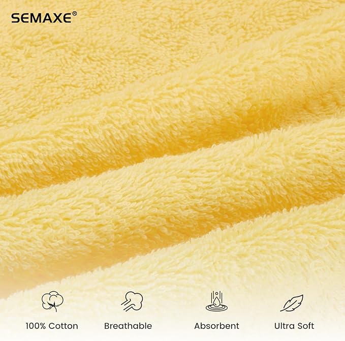 SEMAXE 12 Pack Hand Towels for Bathroom, 100% Cotton Towels with Hanging Loops, Soft and Highly Absorbent, Hand Towel Set for Gym, Shower, Hotel, Spa and Kitchen, Yellow