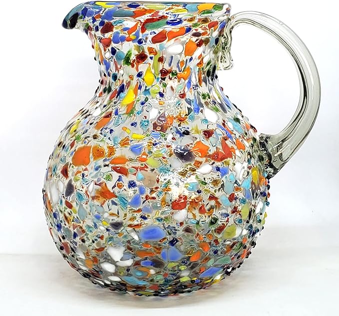 Confetti Rocks 120 oz Pitcher and 6 Drinking Glasses set, Recycled Glass, Lead-free, Toxin-Free (Pitcher & Glasses)
