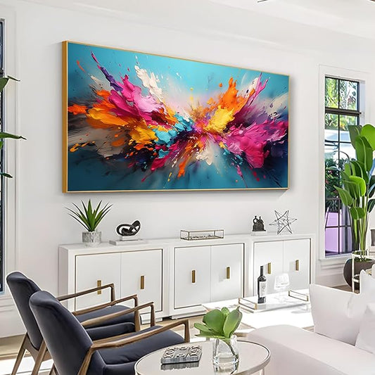 Colorful Abstract Canvas Wall Art,Abstract Canvas Wall Art, Large Abstract Canvas Wall Art, Abstract Wall Art, Modern Abstract Wall Art, Abstract Art Wall Decor, Living Room Wall Art (Gold Framed, 47"x 23"| 120x60cm )