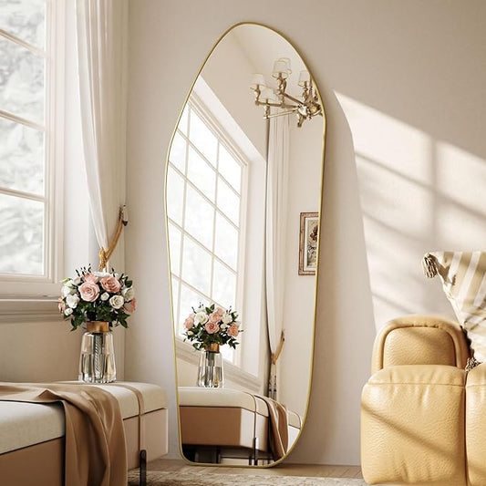 Full Length Mirror - 67"x24" Irregular Diamond Shaped Floor Mirror Aluminum Frame Floor Mirror Full Length for Bedroom Living Room Cloakroom Decor Gold