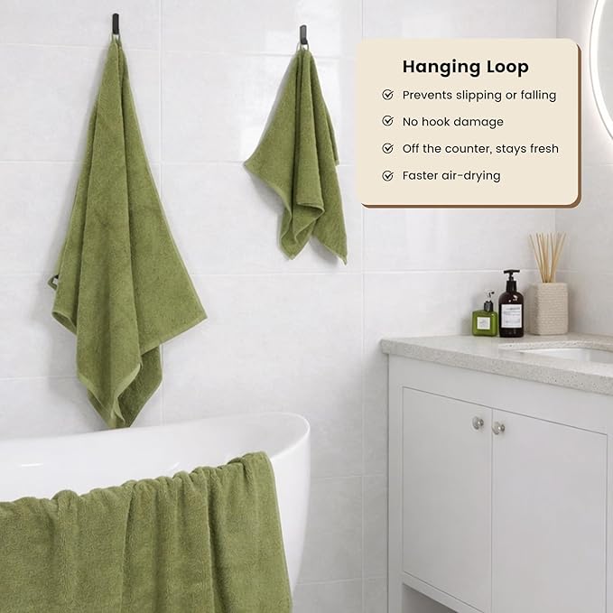 SEMAXE 4-Pack Luxury Bath Towels for Bathroom, 100% Cotton, Soft, Absorbent, and Quick-Drying, 55"x27", Green, Perfect for Hotels, Gyms, and Spas