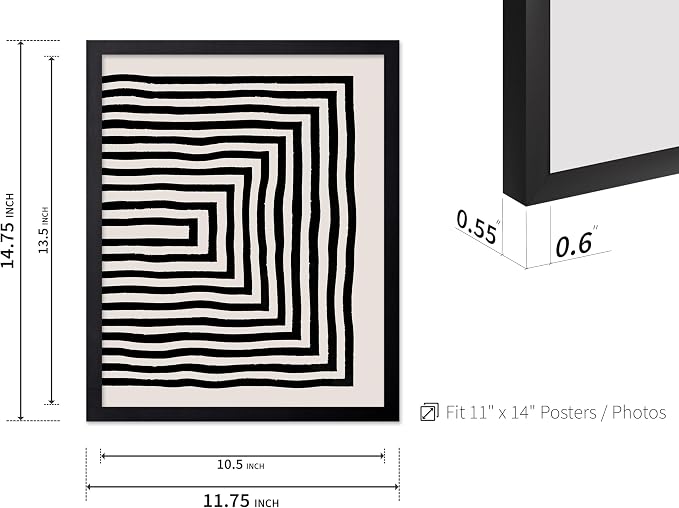 Poster Master Japanese Ink Poster - Rectangle Tunnel Print - Geometric Illustration - Abstract Illustration - Line Artwork - Mid Century Modern Art - Minimal Living Room Design - 11x14 Black Framed