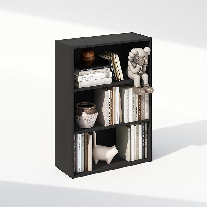 Furinno Simple Book Shelf, 3-Tier Bookshelf, Storage Shelves Bookcase, 9.7 x 23.7 x 31.5, for Living Room, Bedroom, Home Office, Americano