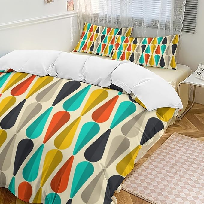 Mid Century Duvet Cover Sets Aesthetic Abstract Geometric Mid Century Retro Printed Lightweight Soft Quilt Cover Minimalist Soft Microfiber 3 Piece (1 Duvet Cover 79x90in + 2 Pillow Sham 20x30in)