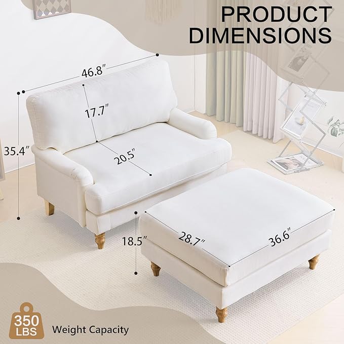 Bezseller Oversized Chair Indoor with Ottoman, 46" W Upholstered Armrest Sofa, Big Comfy Lounge Sofa Deep Seat Sleeper Chair for Living Room, Apartment, Bedroom, Reading Room(Beige)