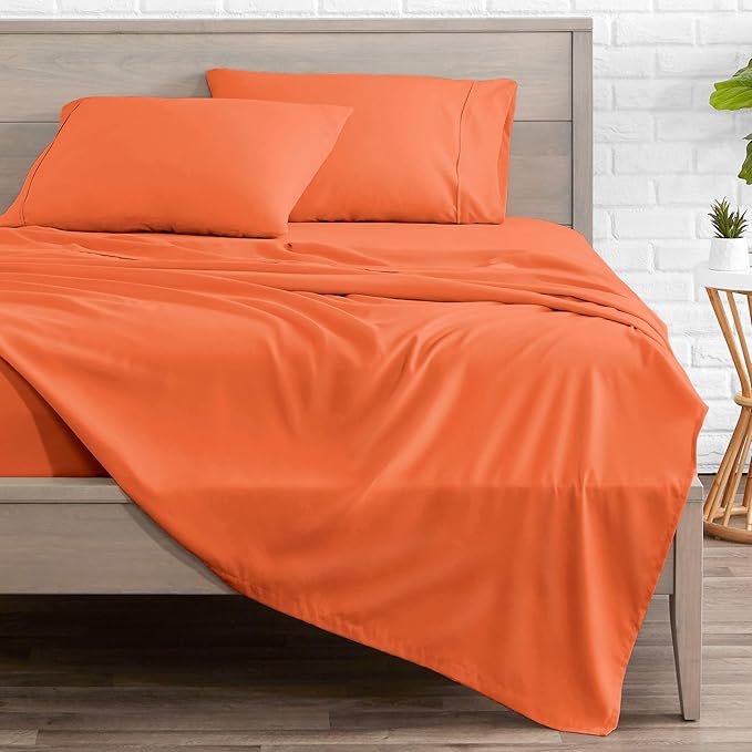 Bare Home Twin XL Sheet Set - 1800 Ultra-Soft Microfiber Twin Extra Long Bed Sheets - Double Brushed - Deep Pockets - Easy Fit - 3 Piece Set - Bedding Sheets & Pillowcases (Twin XL, Orange)