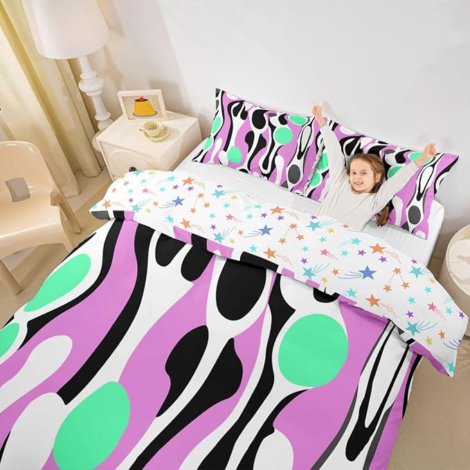 Erosebridal Organic Geometric Duvet Cover Set Modern Abstract King Bedding Set for Adult Men Retro Mid Century Comforter Cover Modern Fluid Art Irregular Circles Bed Sets,Lavender Green