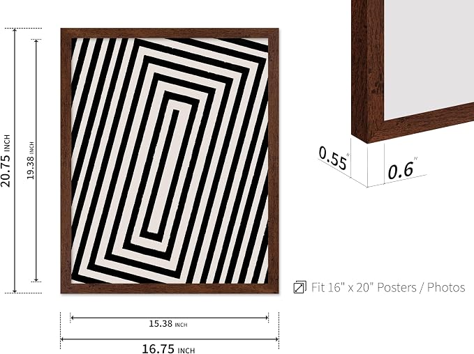 Poster Master Rectangle Tunnel Poster - Angular Swirl Print - Geometric Design - Abstract Design - Japanese Ink Art - Mid Century Modern Illustration - Living Room Decor - 16x20 Brown Framed