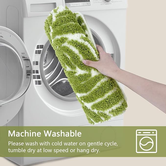 Grass Green Leaf Bathroom Rugs - Cute Bath Mat, Large Bath Mats Non Slip Machine Washable Funny Bathroom Decor Water Absorbing Bath Rugs Green Bath Mat Leaves 24" x 36"