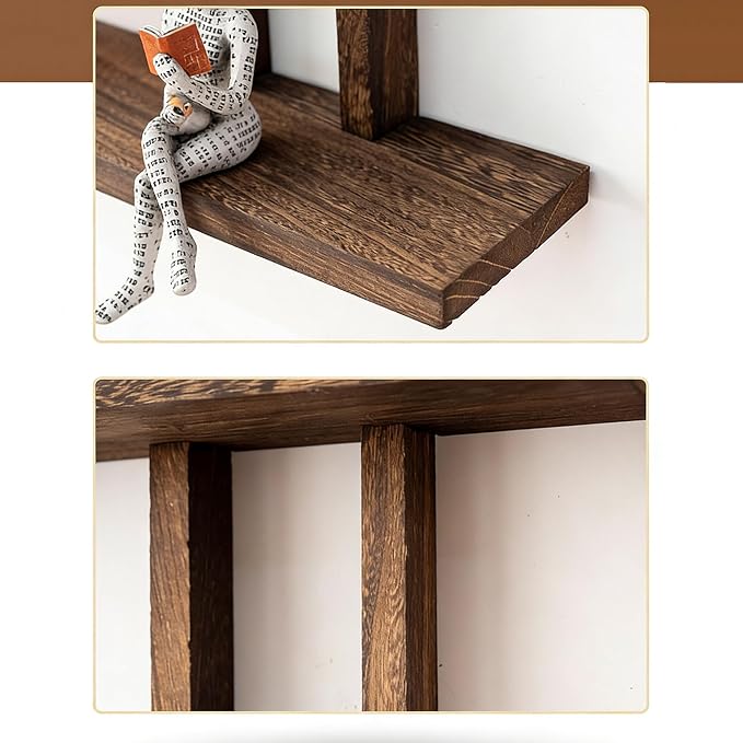 3 Tier Floating Shelf, Wall-Mounted Storage Rack, Mid Century Modern Wood Display Shelves for Plant Photo, Farmhouse Decor for Living Room Bathroom