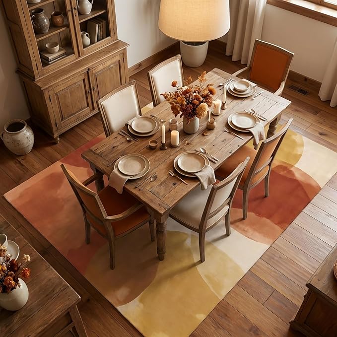 GraceSway 6x9 Area Rug, Modern Abstract Watercolor Rug in Rust Orange and Mustard Yellow, Faux Cashmere Ultra Soft Short Pile, Machine Washable, Non-Slip, for Living Room, Bedroom