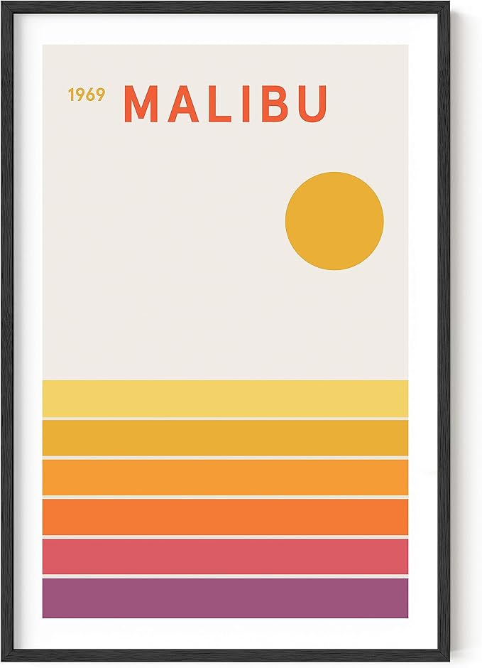 HAUS AND HUES California Travel Poster - Vintage Malibu Beach Print, Retro 1960s Aesthetic Decor (Unframed, 24x36)