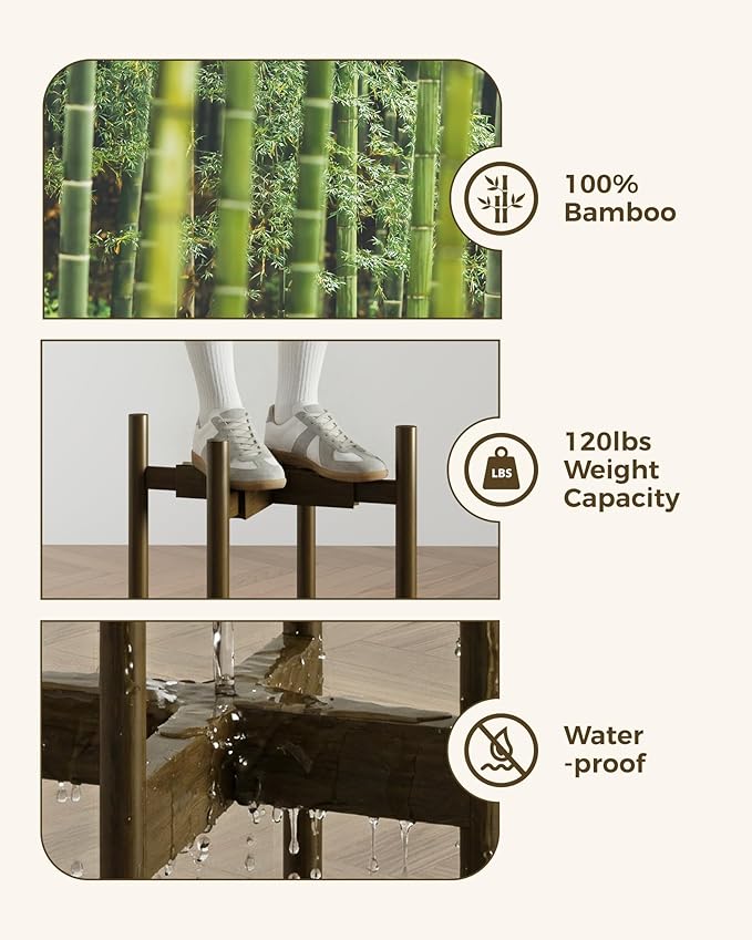leaf&lull Adjustable Plant Stand Indoor Mid Century Modern Plant Stands Bamboo Plant Holder Corner Plant Stand for Indoor Plants Single Plant Stand Flower Stand for Home Living Room Bedroom Balcony Tea Brown 14.5 in
