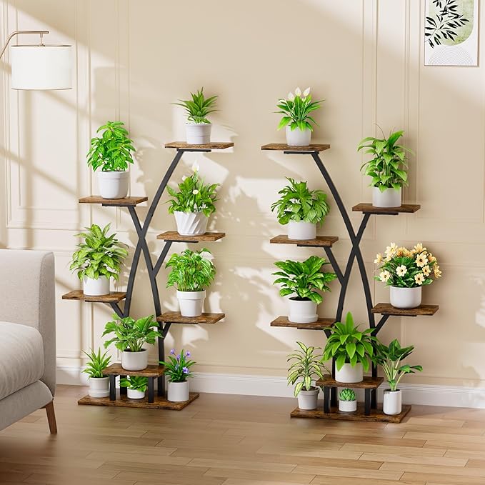 EVAWOO Plant Stand With Grow Lights - 7 Tiered Corner Shelf for Multiple Plants, 42" Metal Shelves, Flower Holder Display Rack for Indoor Home Patio Balcony