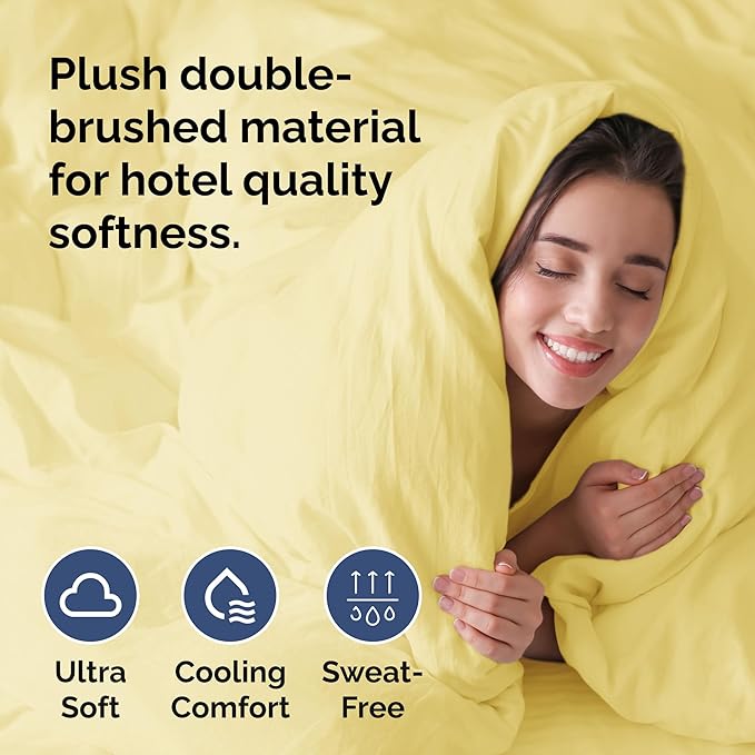 Duvet Cover Twin/Twin XL Size - Extra Soft Twin/Twin XL Size Duvet Cover - Lightweight & Breathable & Fade Free with Zipper Closures and Ties - 68" x 90" Inches - (Yellow) Comforter Not Included