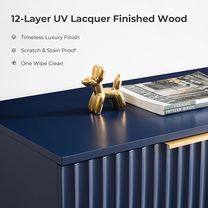 SICOTAS 57" Modern Sideboard Buffet Cabinet - Elegant Storage Credenza with 4 Doors & Adjustable Shelf, Space-Saving Console Coffee Bar Table for Entryway, Kitchen, Living Room or Hallway, Navy Blue