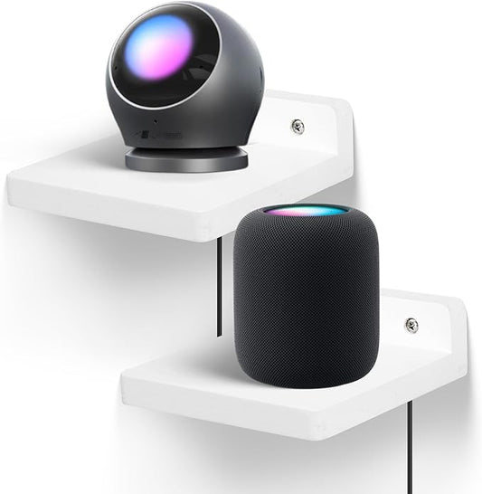 Small Floating Shelf for Wall,5 Inch Wooden Wall Shelf Set of 2,Mini Speaker, Baby Monitor,Cameras，Figurines Display Stand, for Bedroom, Gaming Room, Living Room, Bathroom, Office(White)