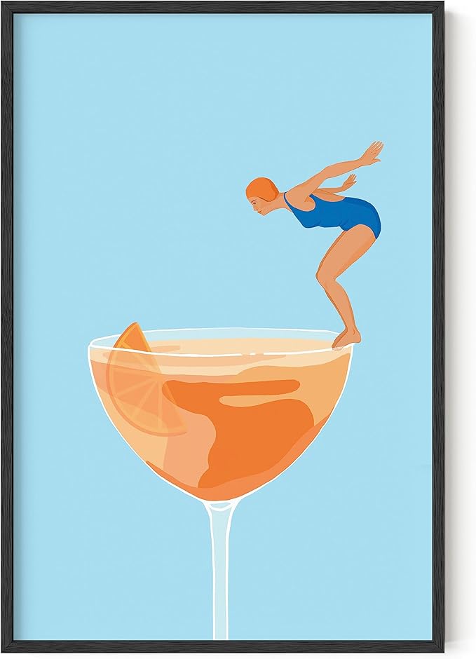 HAUS AND HUES Preppy Pictures Bar Art - Colorful Cocktail Prints, Bar Cart Accessories, Minimalist Blue and Orange Picture for Room Aesthetic, Bar Wall Decor, Vintage Aperol Spritz (24x36 Unframed)